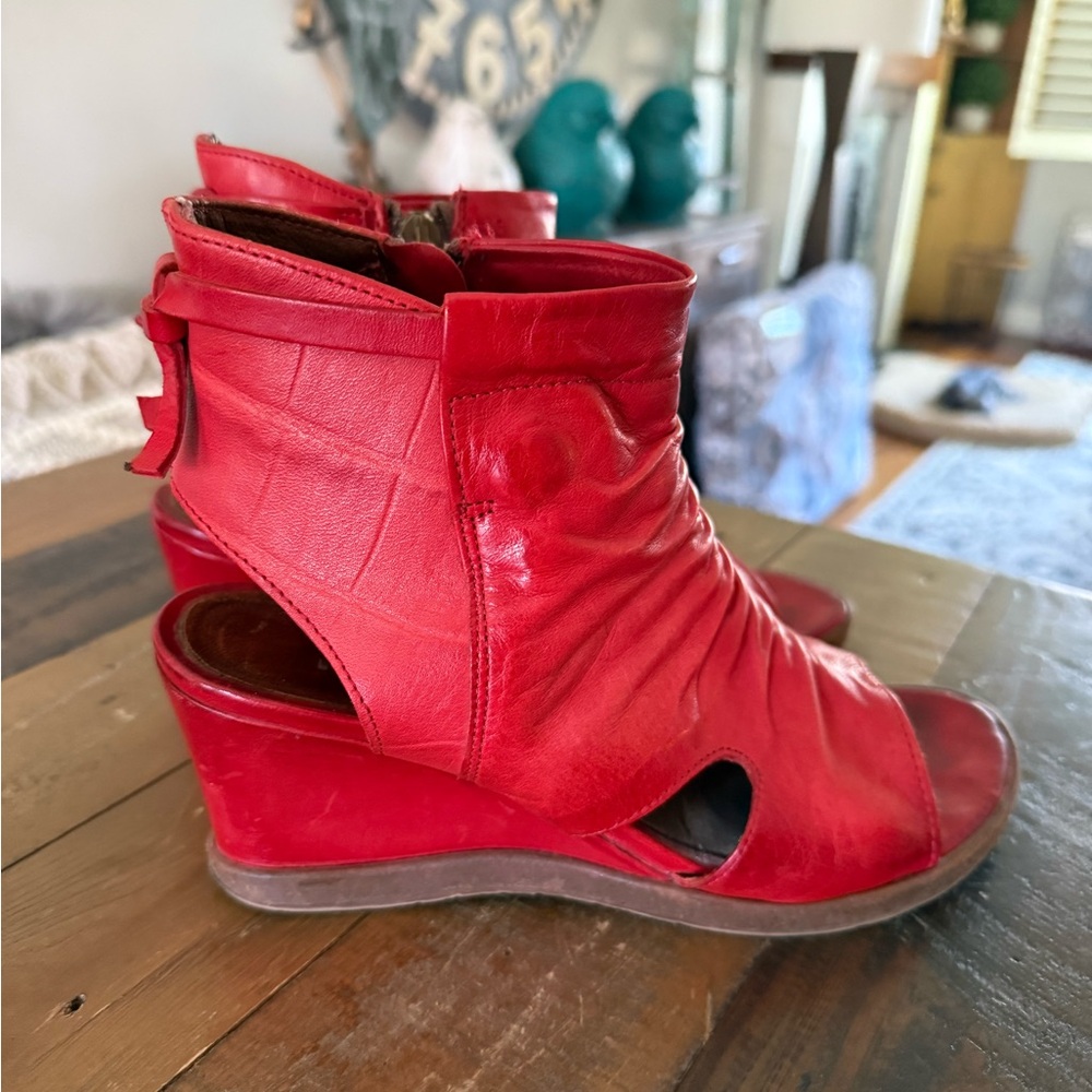 Buttery soft red leather wedge sandals by MJUS